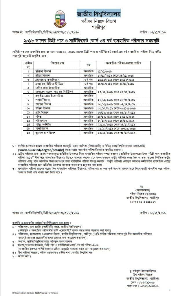 degree 3rd year practical routine 2019