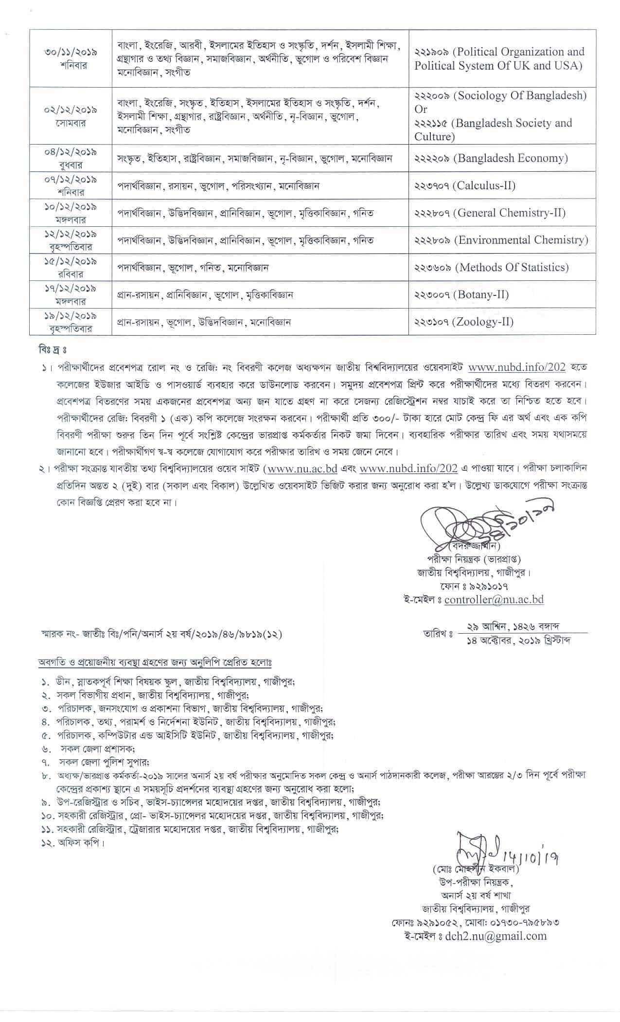 honours 2nd year routine 2