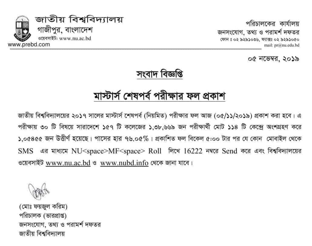 masters final year result